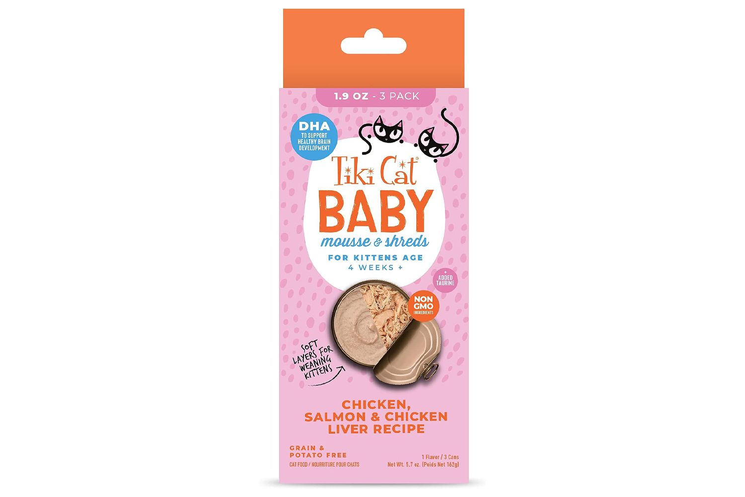 Tiki Pets Cat Baby Mousse & Shreds with Chicken, Salmon, and Chicken Liver