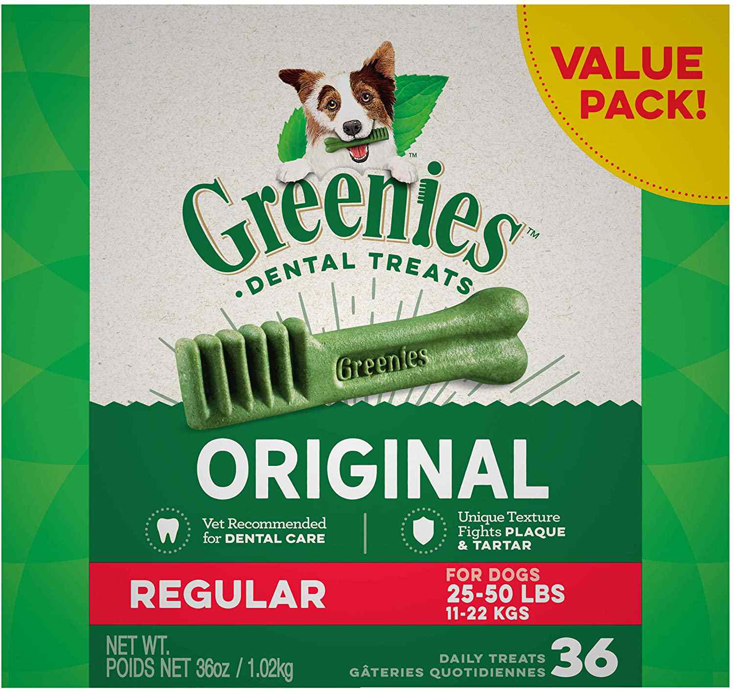 Greenies原始常规天然牙科狗食