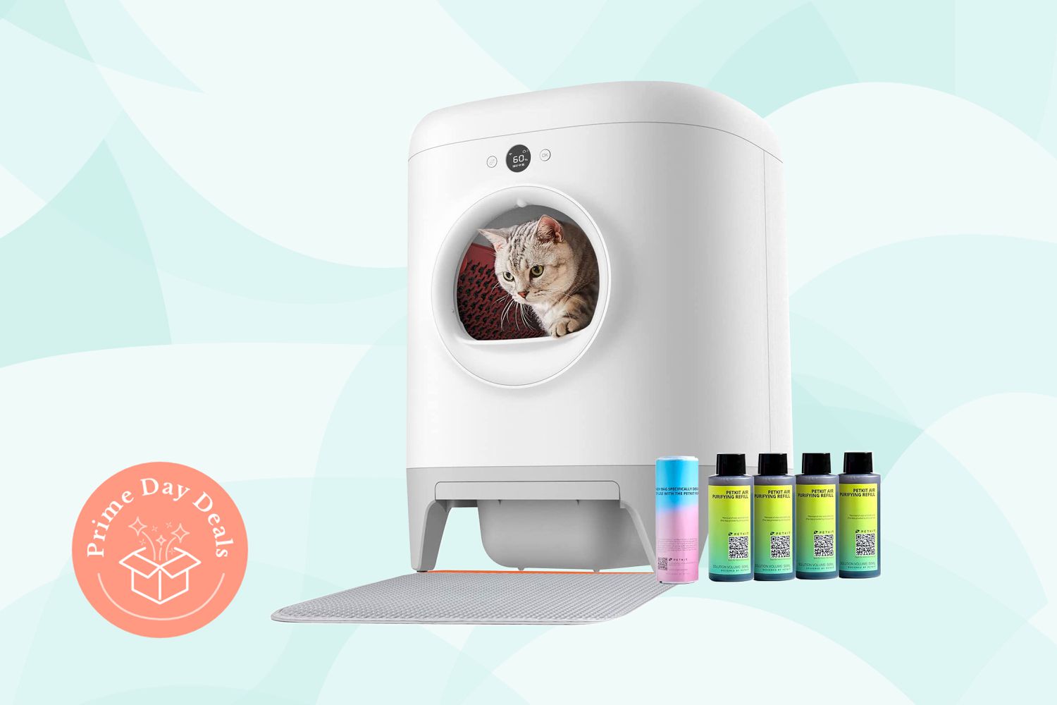 PETKIT PuraX Self-Cleaning Litter Box On a Blue patterned background